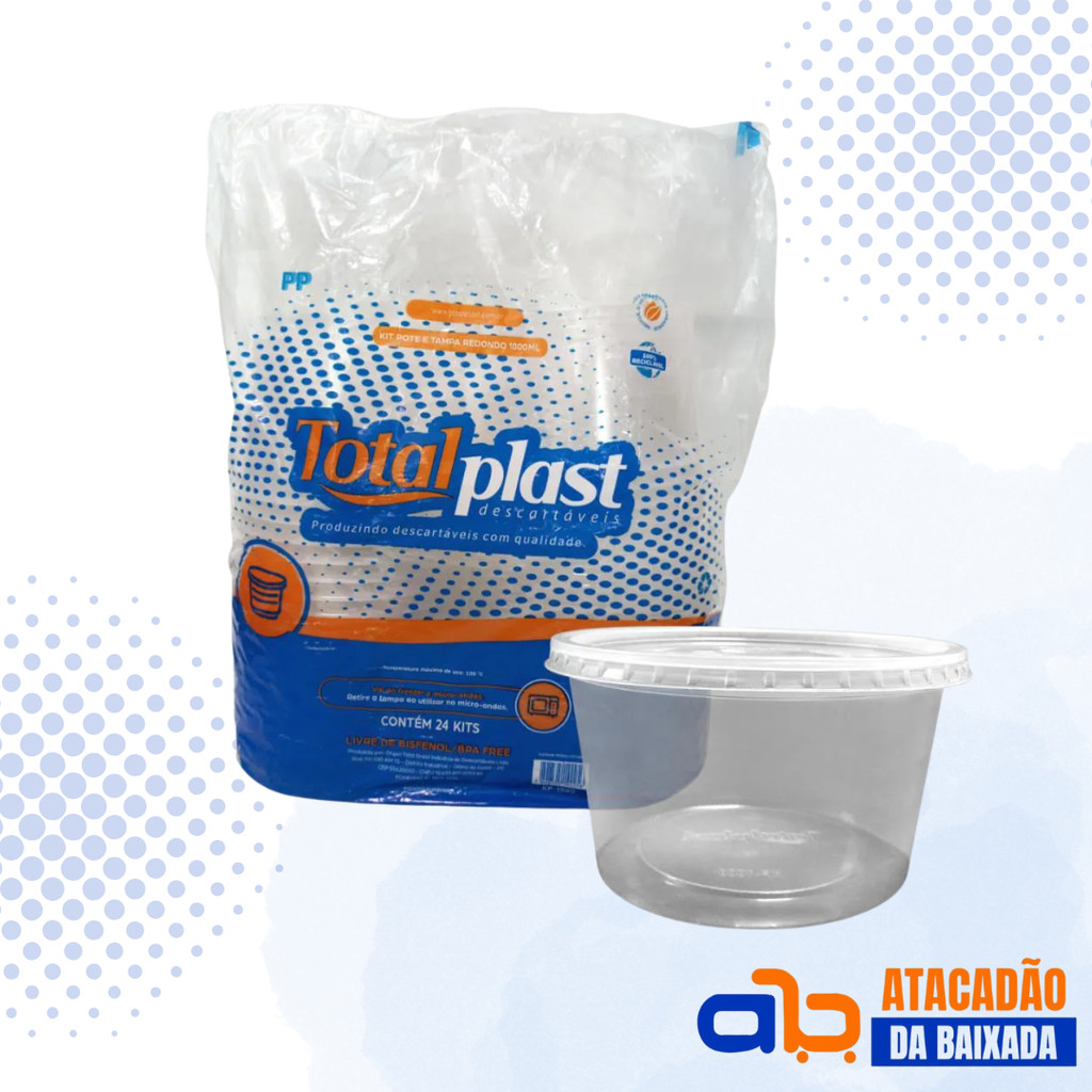 KIT POTE 1000ML REDONDO  - TOTALPLAST - 24UNI. em Oferta na Shopee