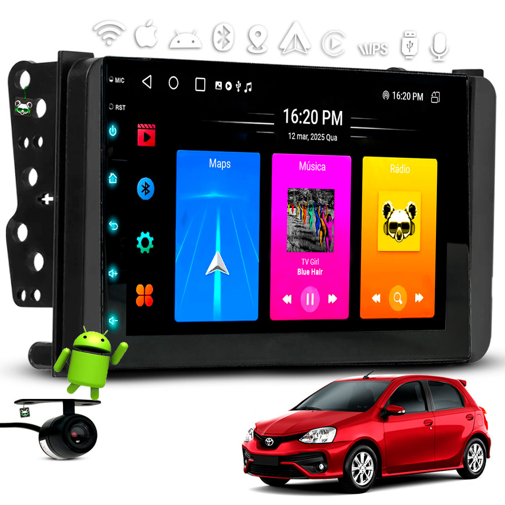 Kit Multimídia Android Carplay 7 Pol Etios 2012 2013 2014 2015 2016 2017 2018 2019 2020 2021