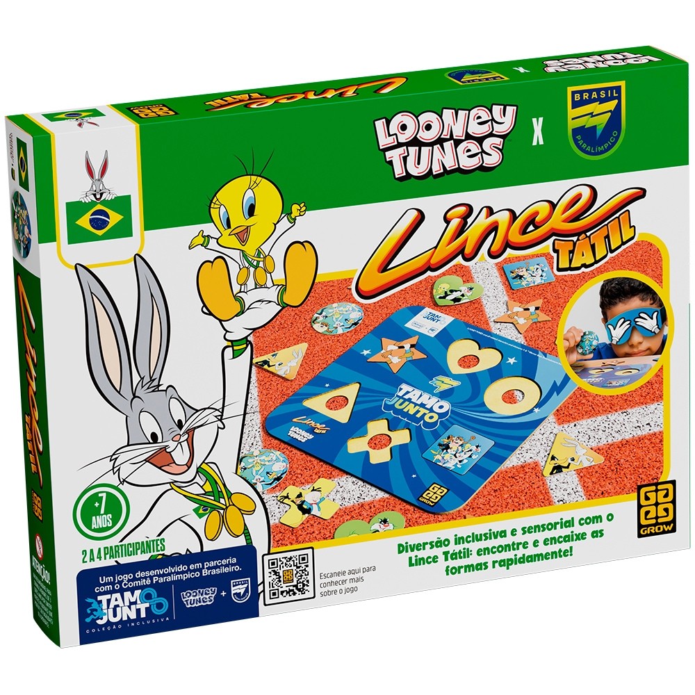 JOGO DE TABULEIRO LINCE TÁTIL CPB LOONEY TUNES GROW BRINQUEDO INCLUSIVO SENSORIA