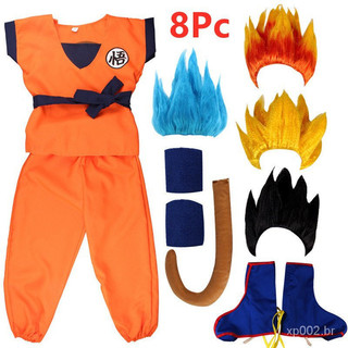 Trajes de Férias de Anime Son Goku Fantasias de Carnaval Cosplay Top/Pantalão/Cinto/Cauda/Marca/Peruca para Crianças e A