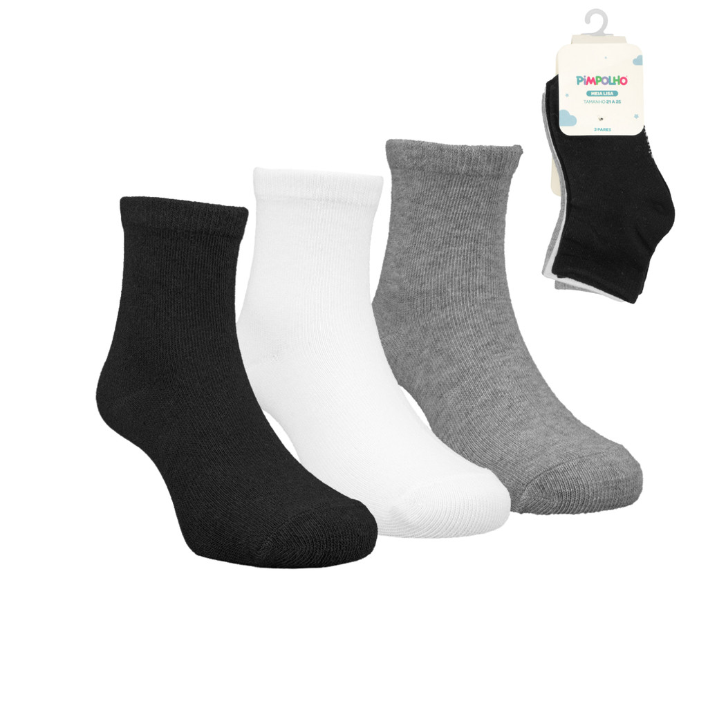 Kit 3 Pares Meia Infantil Unissex Algodão Cano Alto Pimpolho em Oferta na Shopee