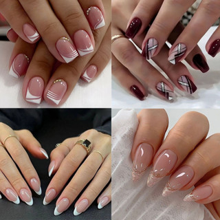 unha postiça realista amendoada decoradas quadrada Curta Diárias Com Cola unhas postiças decoradas em Oferta na Shopee