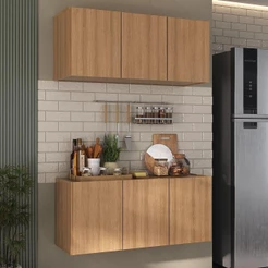 Armário de Cozinha Prática Kit Aéreo e Balcão 3 Portas Multimóveis MP2164