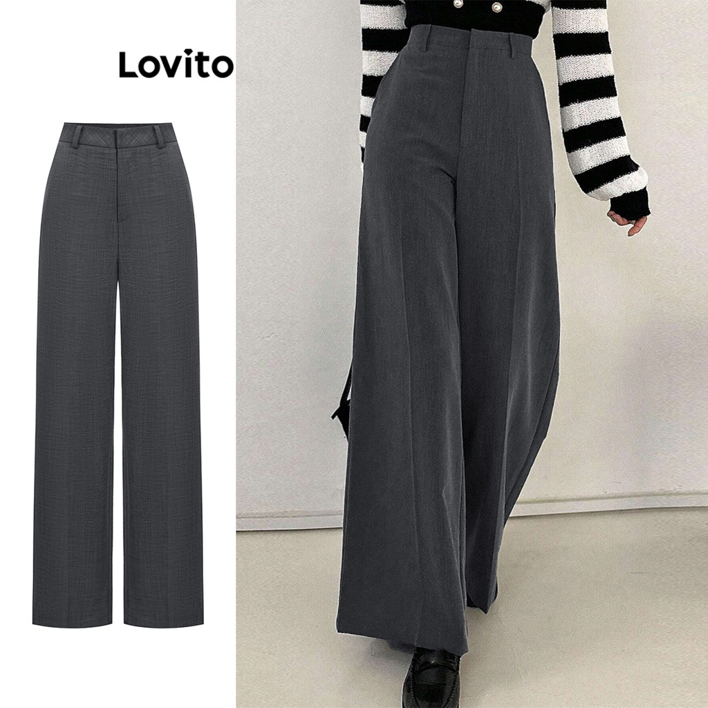 Lovito Calça Casual Calça Básica Lisa Para Mulheres LAD106654 em Oferta na Shopee