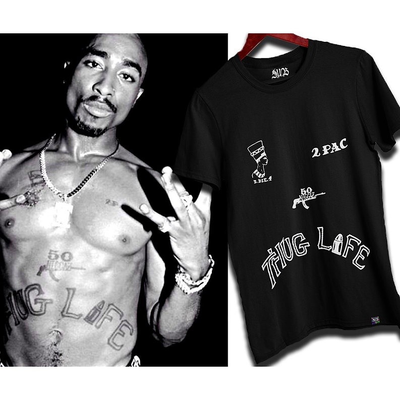 Camiseta em Algodão do Tupac Shakur Thug Life Hip Hop 2pac gangsta rap