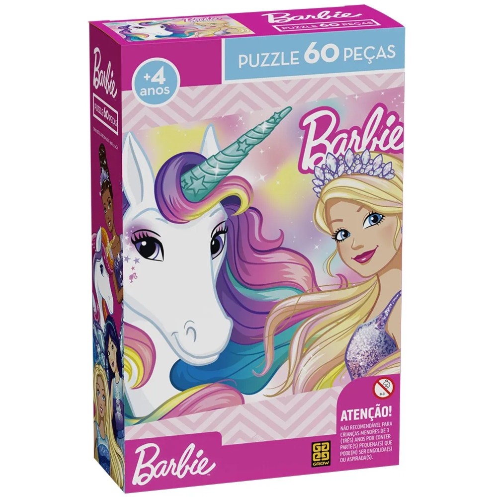 QUEBRA CABEÇA BARBIE 60 PEÇAS GROW PUZZLE MATTEL DESENHO INFANTIL JOGOS MENINAS PRINCESAS UNICÓRNIO em Oferta na Shopee