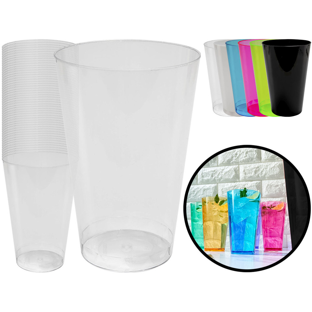 100 Copos Acrilico 300ml Plástico Lavável Descartável Cristal Bebidas Suco Refri