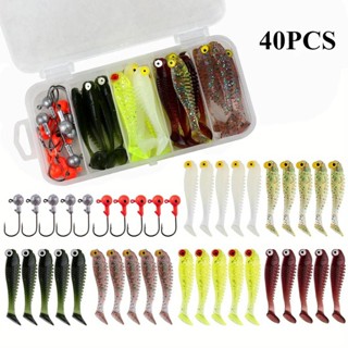 40 Pçs/Lote Kit Isca Macia De Pesca 5cm 3.5g Jig Head Gancho Com Caixa De Equipamento em Oferta na Shopee