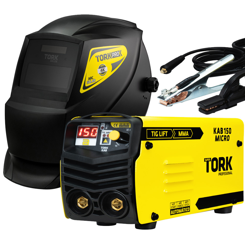 Inversor de Solda 150A Eletrodo Tig Lift 220v com Mascara Automática Arc Solar Super Tork