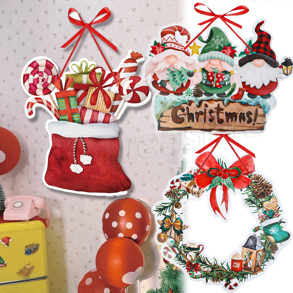 [Destaque] Cabide De Janela De Porta De Natal-Oranments Pendurados Em Árvore Pingentes De Guirlanda De Papai Noel-Placa
