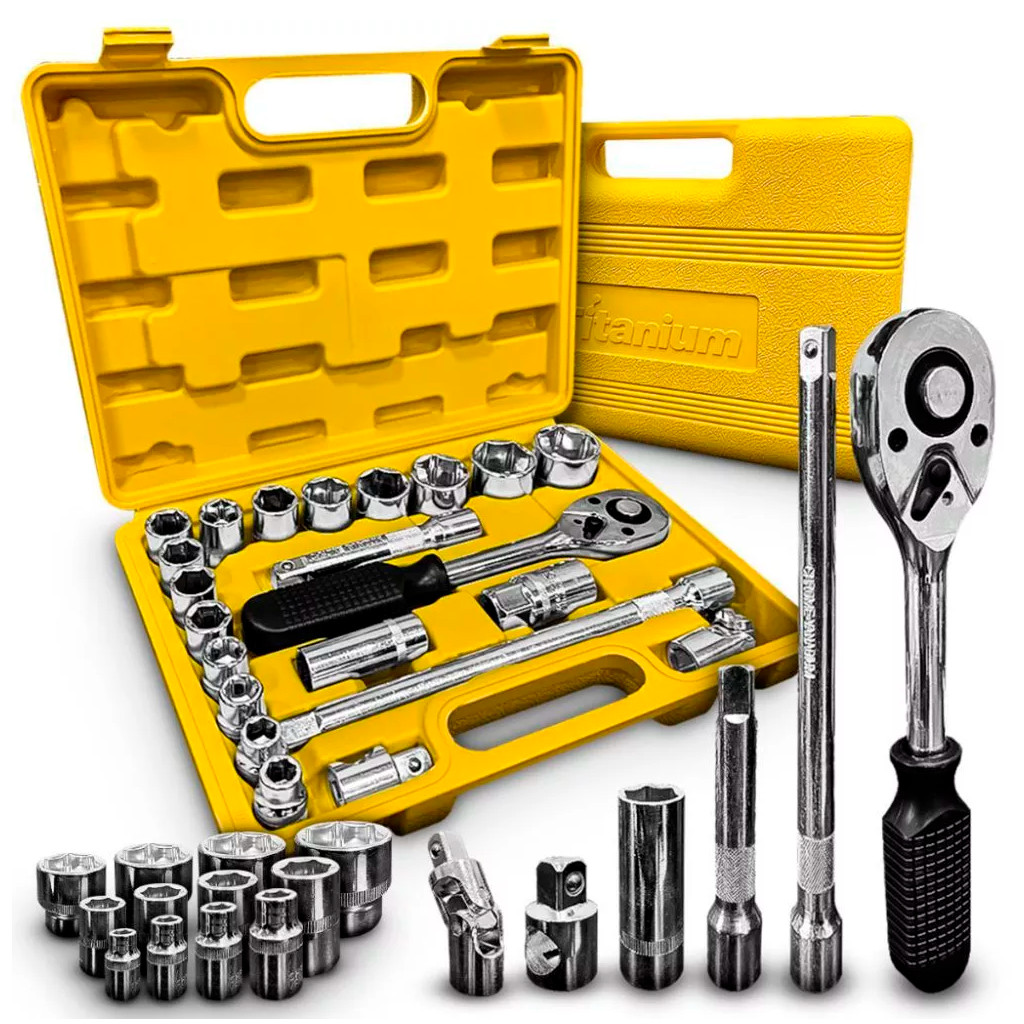 Kit Jogo De Soquete Sextavado 10 A 32mm 1/2Pol. Cromo Vanádio Aço Cr-V 22 Peças Profissional Cromado em Oferta na Shopee