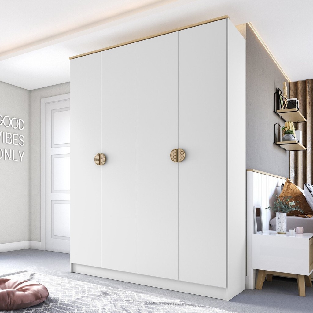 Guarda-Roupa Solteiro 100% Mdf Bp 4 Portas 2 Gavetas Asti Branco - Mom & Baby