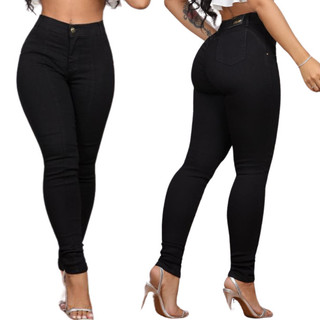 Calça Jeans Premium Preta Com Lycra Básica Cintura  Uniforme Estilo Casual Chique Premium