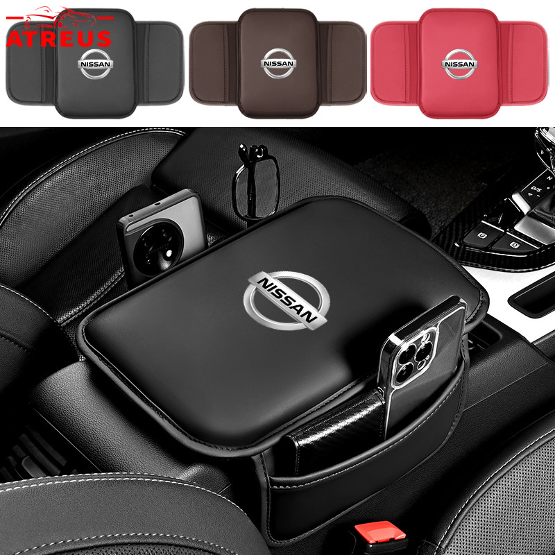 Nissan Almofada De Apoio De Braço Carro De Couro Com Bolsa Organizadora Para Kicks Versa Tiida March Sentra Livina GTR