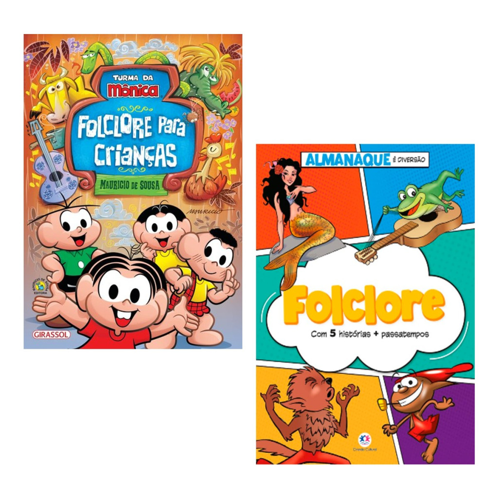 KIT DE LIVROS - TURMA DA MÔNICA  FOLCLORE PARA CRIANÇAS + 5 HISTÓRIAS + PASSATEMPOS