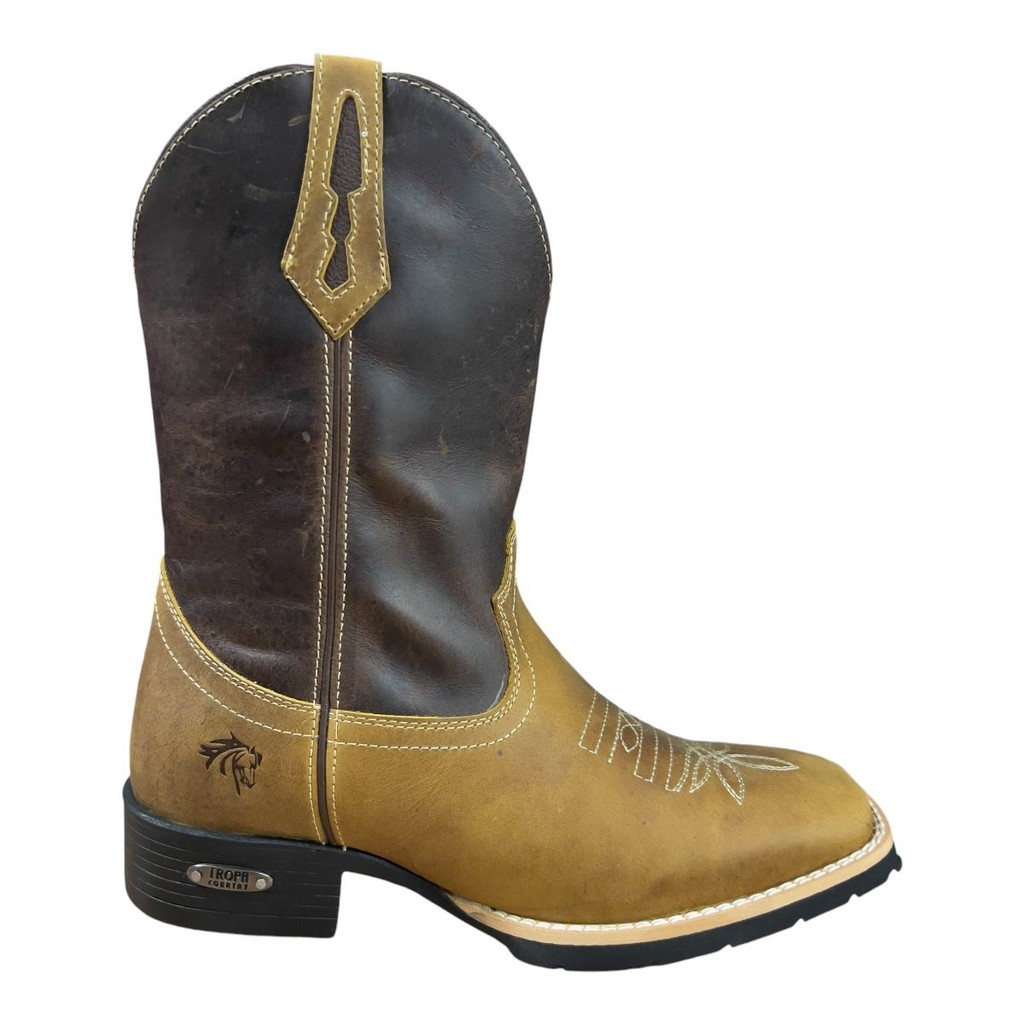 BOTA TEXANA MASCULINA CRAZY MOSTARDA FÓSSIL TABACO FORRO COURO CANO 27CM