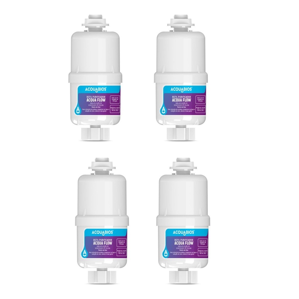 KIT 04 UN Refil Acqua Flow Compativel Bebedouros Coluna Frisbel,Knox,Lider,Karina,Polar,Blue,Gira