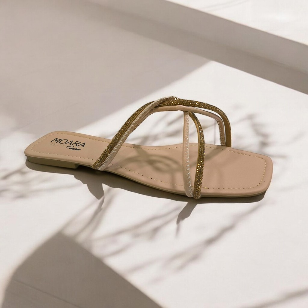 Sandália Feminina Numeração Especial Grande Rasteirinha Rasteira Tiras Brilho Strass R148