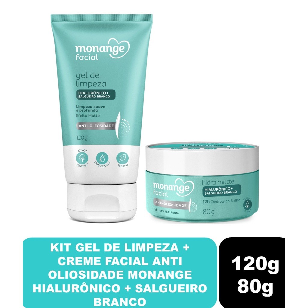 Kit Anti-oleosidade Monange Creme Facial 80g + Gel de Limpeza 120g Hidra Matte