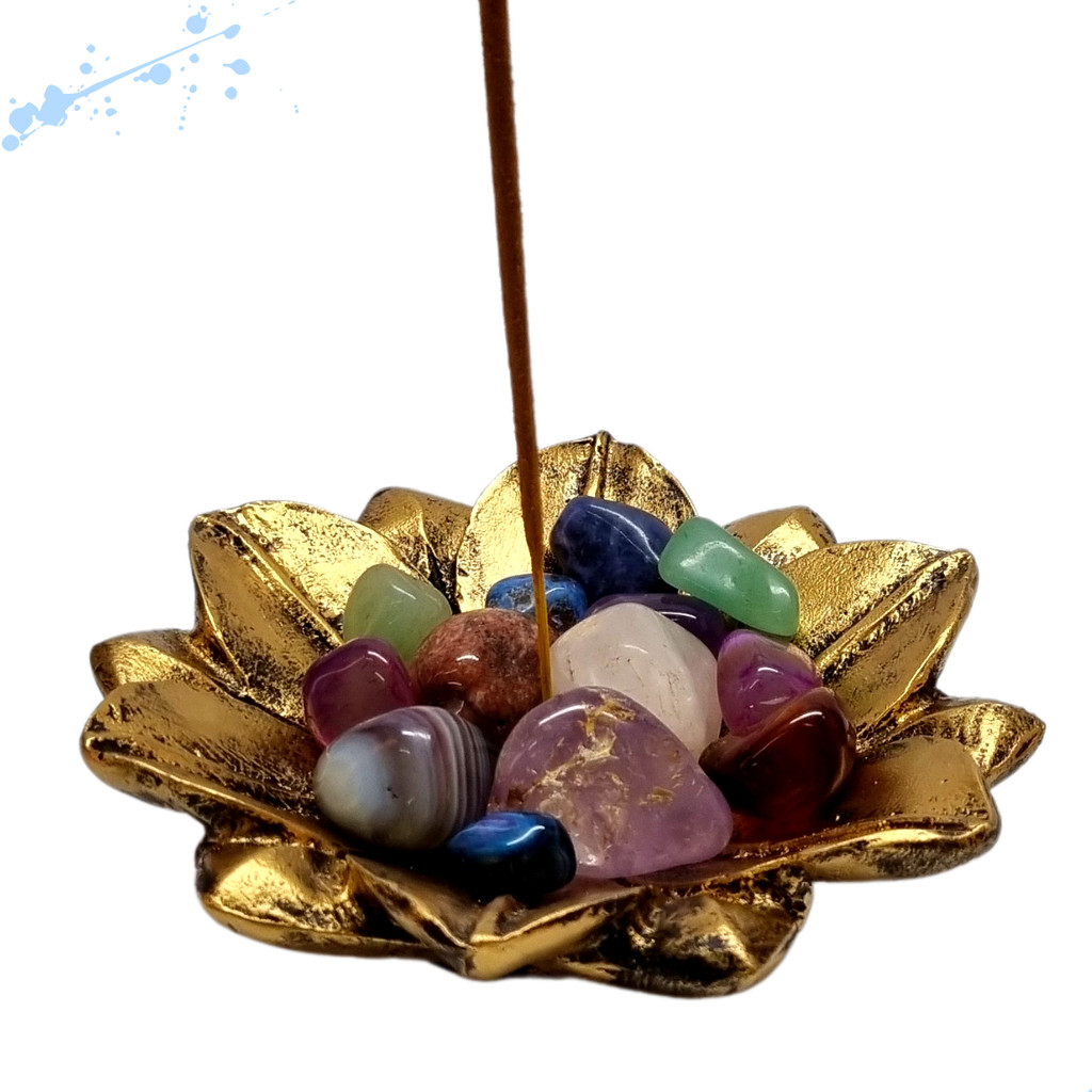 Imagem Incensário Vareta e Porta Cristais Flor de Lotus - Ouro