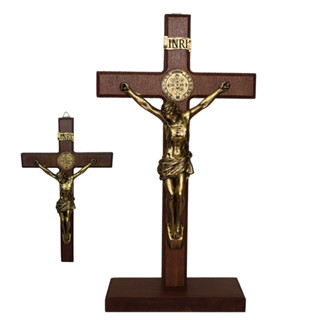Crucifixo de Madeira São Bento Mesa e Parede Altar Proteção Quaresma 30 cm em Oferta na Shopee