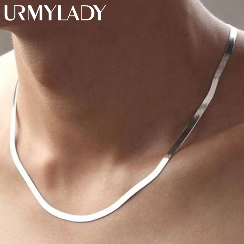 URMYLADY 925 Prata Esterlina Fina 4MM Lâmina Corrente Colar Para Mulheres Homens Jóias De Casamento De Luxo