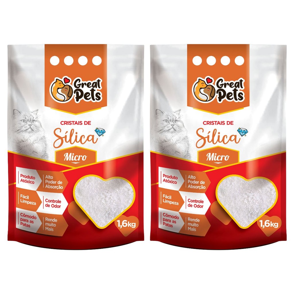 Kit 2 Areia Higiênica Sílica Great Pets Fina 2kg para Gatos