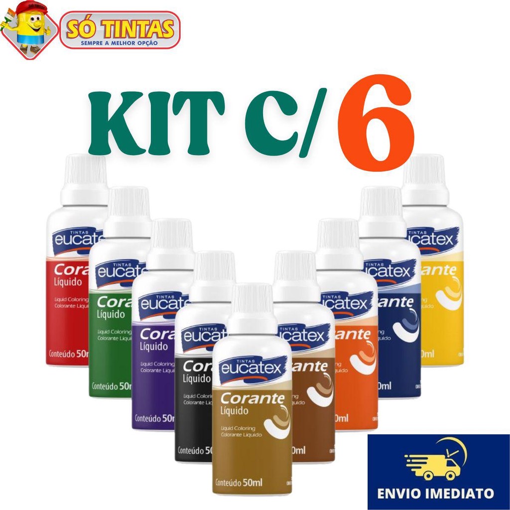 Kit com 6 Corantes Líquido Eucatex 50ml Cores Vibrantes Alto Rendimento em Oferta na Shopee