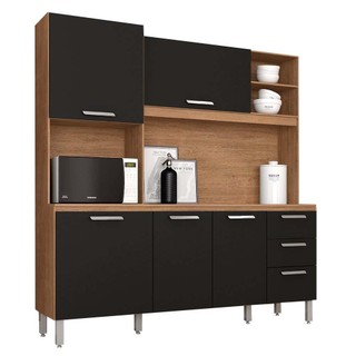 Armario Kit De Cozinha 5 Pts Leda Plus Carv/ Preto - Móveis Arapongas em Oferta na Shopee