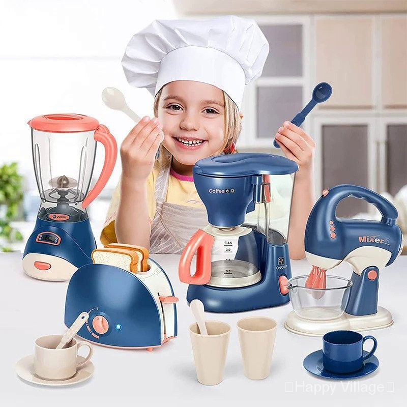 Mini Eletrodomésticos de Brinquedo para Cozinha, Conjunto de Brincadeira com Cafeteira, Liquidificador, Batedeira e Torr