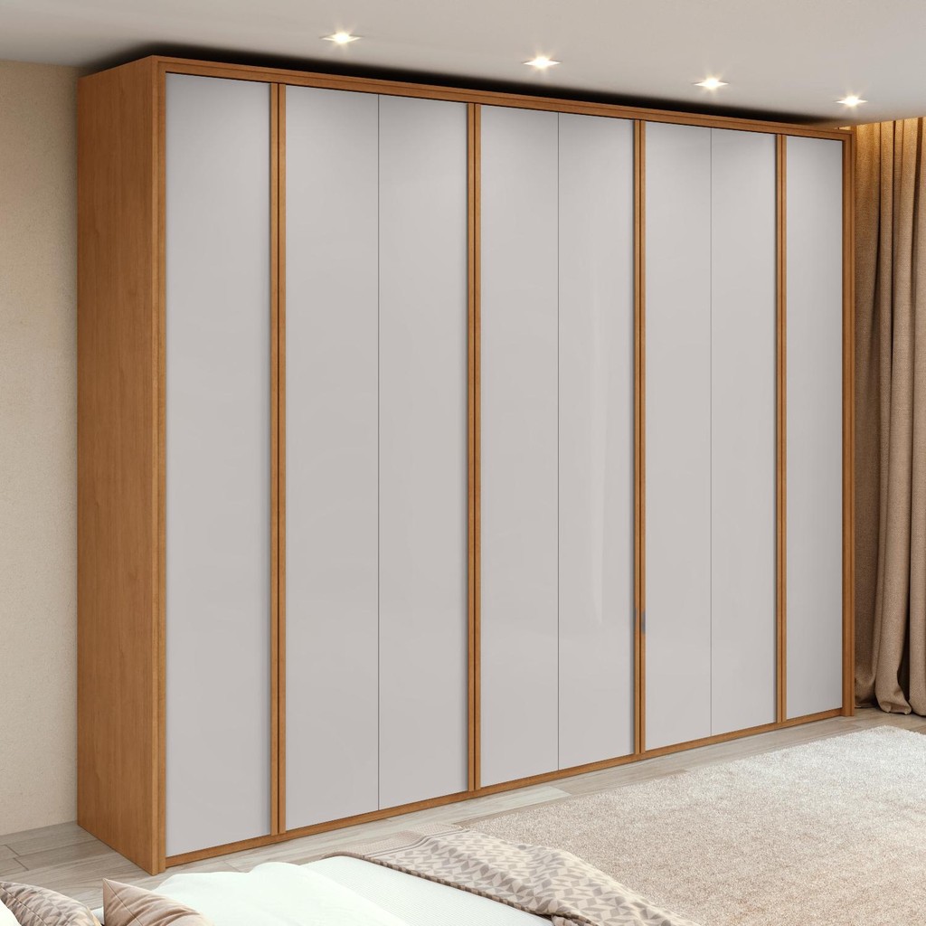 Guarda-Roupa Casal 100% MDF 8 Portas Easy Glow Amendoa Clean/Off White