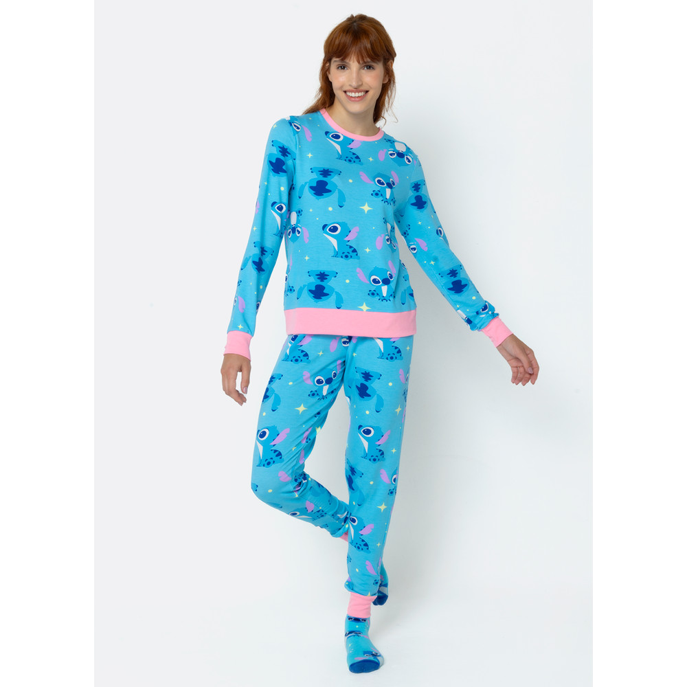 Pijama Manga Longa Ultra Visco Feminino Stitch - Disney - Women Clothes