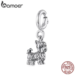Bamoer 925 Sterling Sliver Charm Yorkshire Terrier Medalhão Pingente DIY Para Pulseira Presente Mulheres