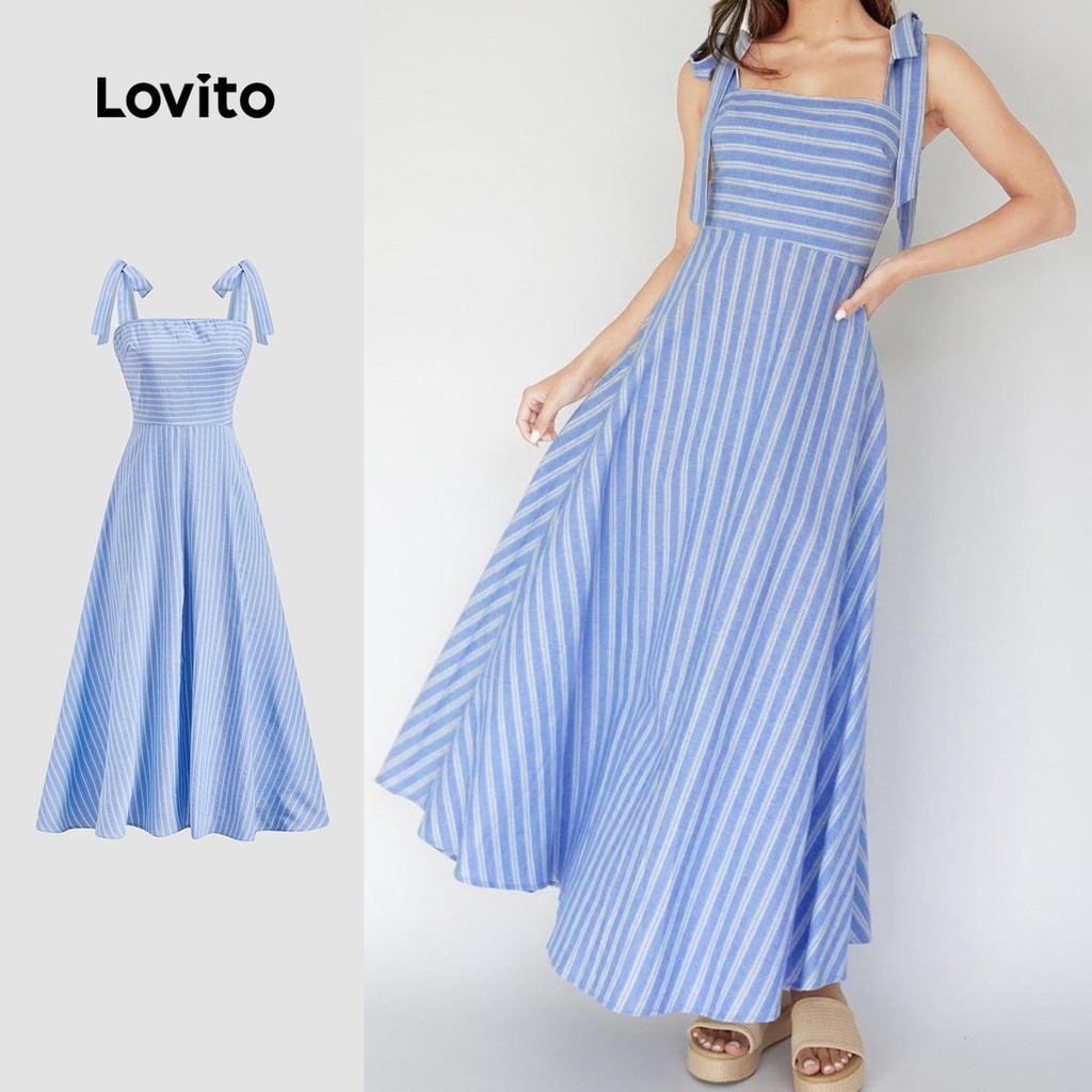 Lovito Vestido Casual Listrado Com Cadarço Vestido De Verão/Primavera Para Mulheres LBL23069