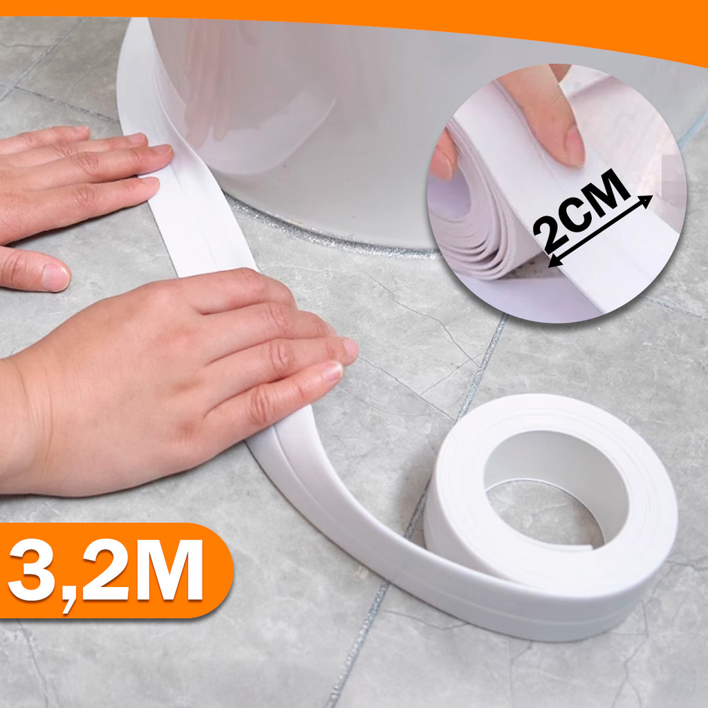 Fita Adesiva Impermeável Selante PVC Calafetagem AntiMofo A Prova D'água Banheiro Cozinha 3,2M x 2CM em Oferta na Shopee