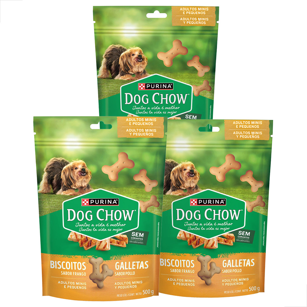 Biscoito Para Cachorro Kit 3 Und Raça Mini e Pequena Purina Dog Chow Extra Life 500g
