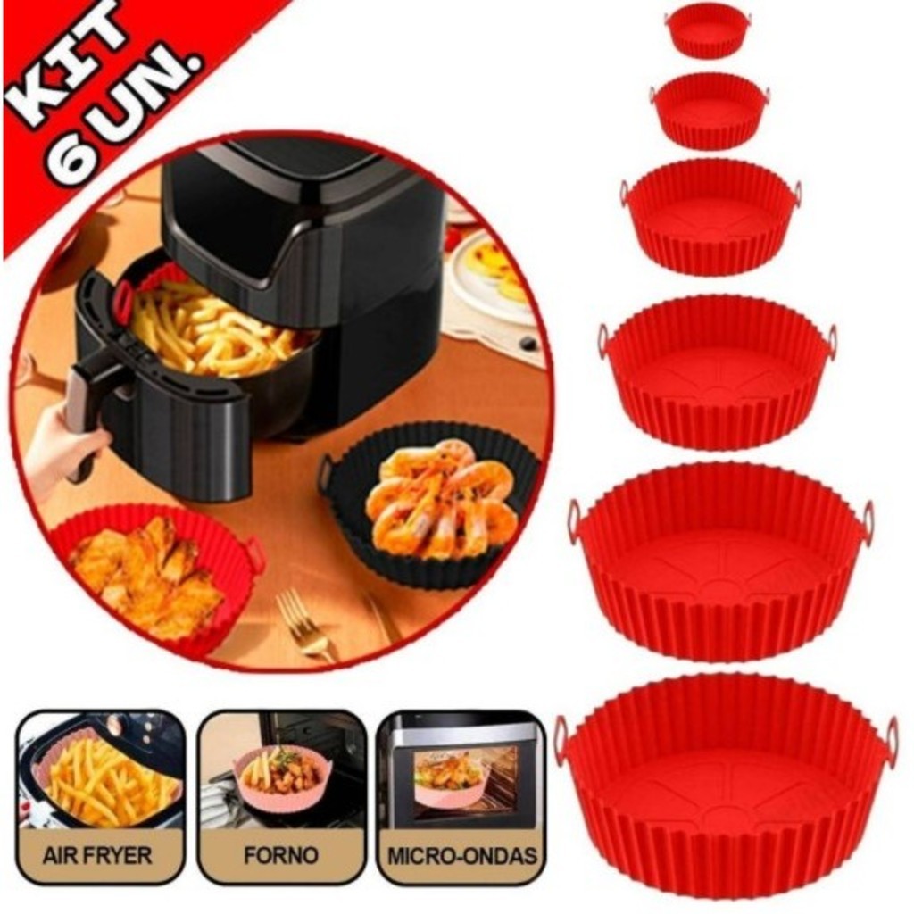 GUIANA Kit 6 Forma Antiaderente Para Air Fryer Silicone Forno Microondas