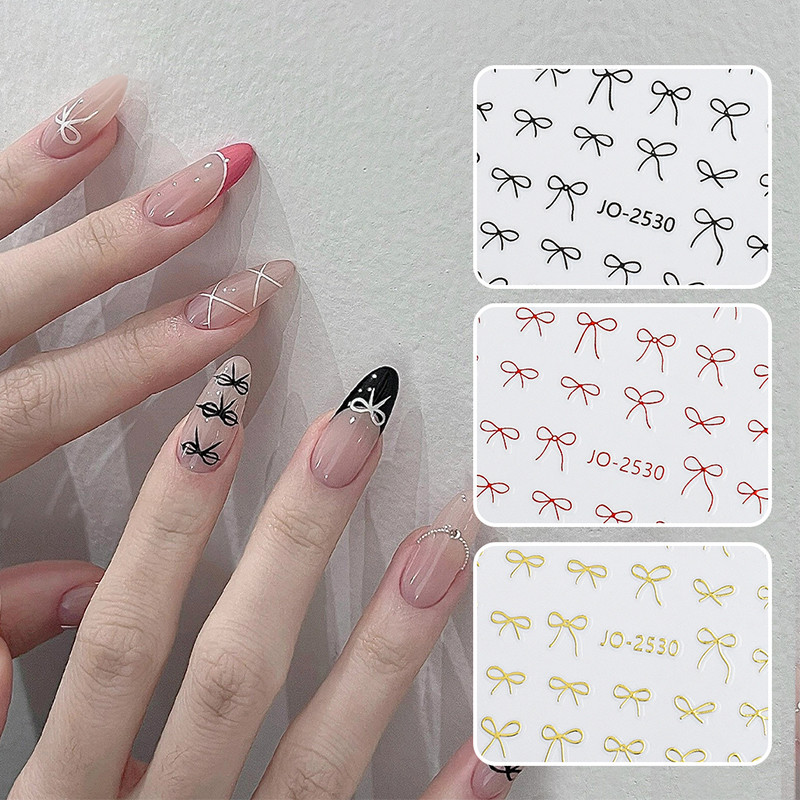 UR SUGAR 3D Vermelho Preto Branco Gravata Adesivos De Unhas Ouro Prata Bowknot Auto-Adesivo Sliders Decalques DIY Ferra