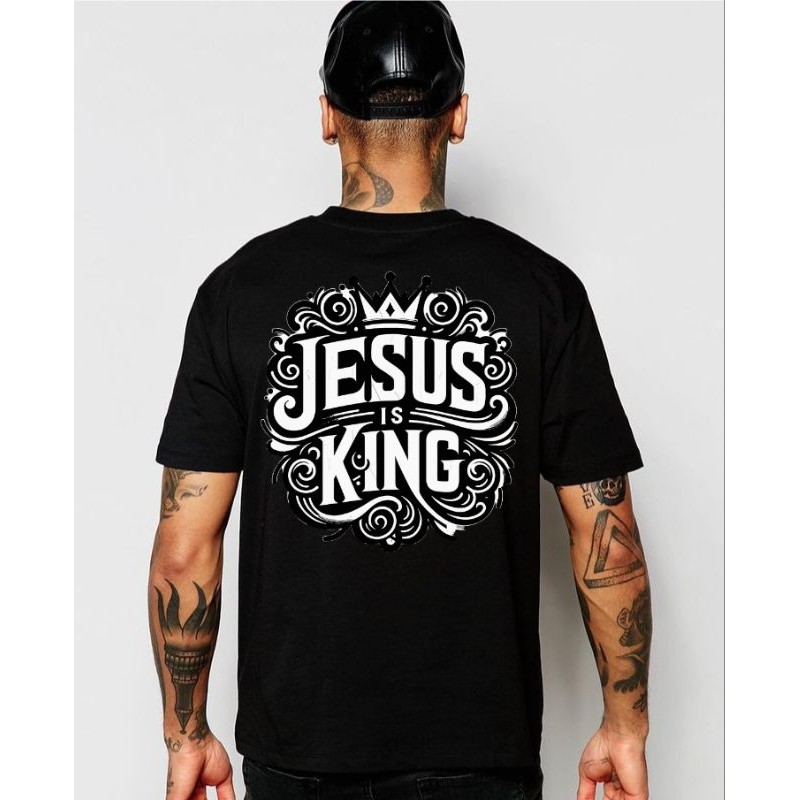 Camiseta masculina t-shirt Jesus is King 100% algodão, camiseta cristã, T-shirt feminina e masculina - lançamento