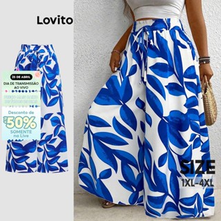 Lovito Calça Plus Size Boho Plants Pattern para Mulheres LBL20103