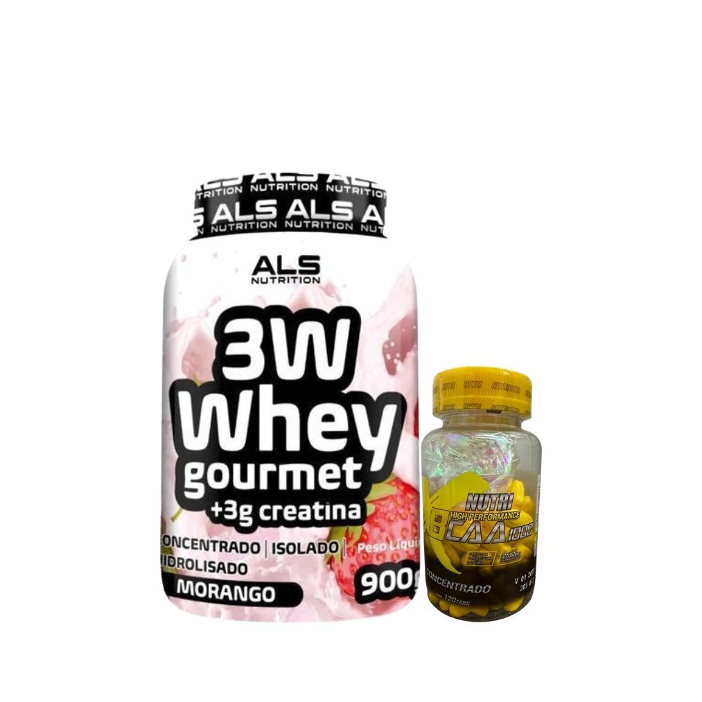 Whey 3W Gourmet 900g + BCAA 1000 Concentrado X Nutri 120 Tabs