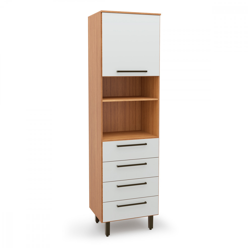 Paneleiro Evolution Plus Microondas 1 Porta 4 Gavetas Freijo com Off White Batrol em Oferta na Shopee