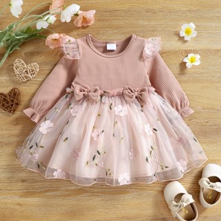 Vestido De Manga Comprida Para Bebês Meninas Gaze Bordado Com Flores Rosa De 0 A 3 Anos em Oferta na Shopee