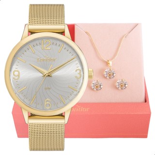 Relógio de Pulso Feminino Condor Dourado CO2035NDK/K4K Colar e Brincos em Oferta na Shopee
