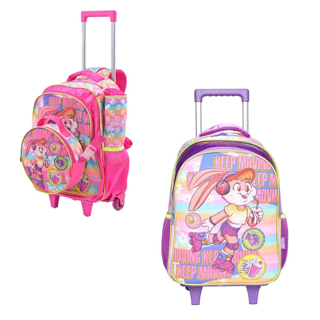 Kit Mochila Infantil + Estojo + Lancheira Colorida Escolar P/ Criança Feminina Menina Juvenil C/ Rodinhas Personagem