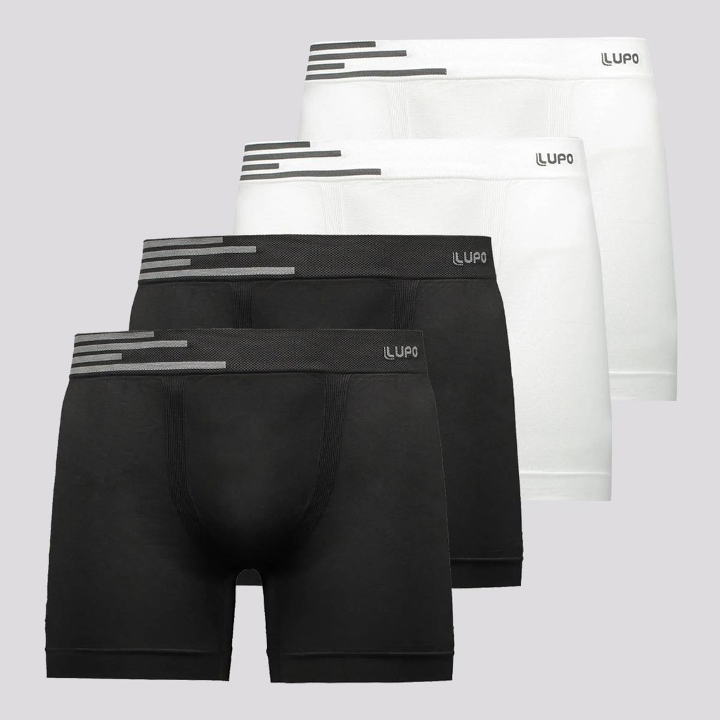 Kit 4 Cuecas Boxer Lupo Microfibra Sem Costura Branca e Preta