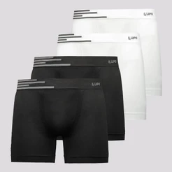 Kit 4 Cuecas Boxer Lupo Microfibra Sem Costura Branca e Preta