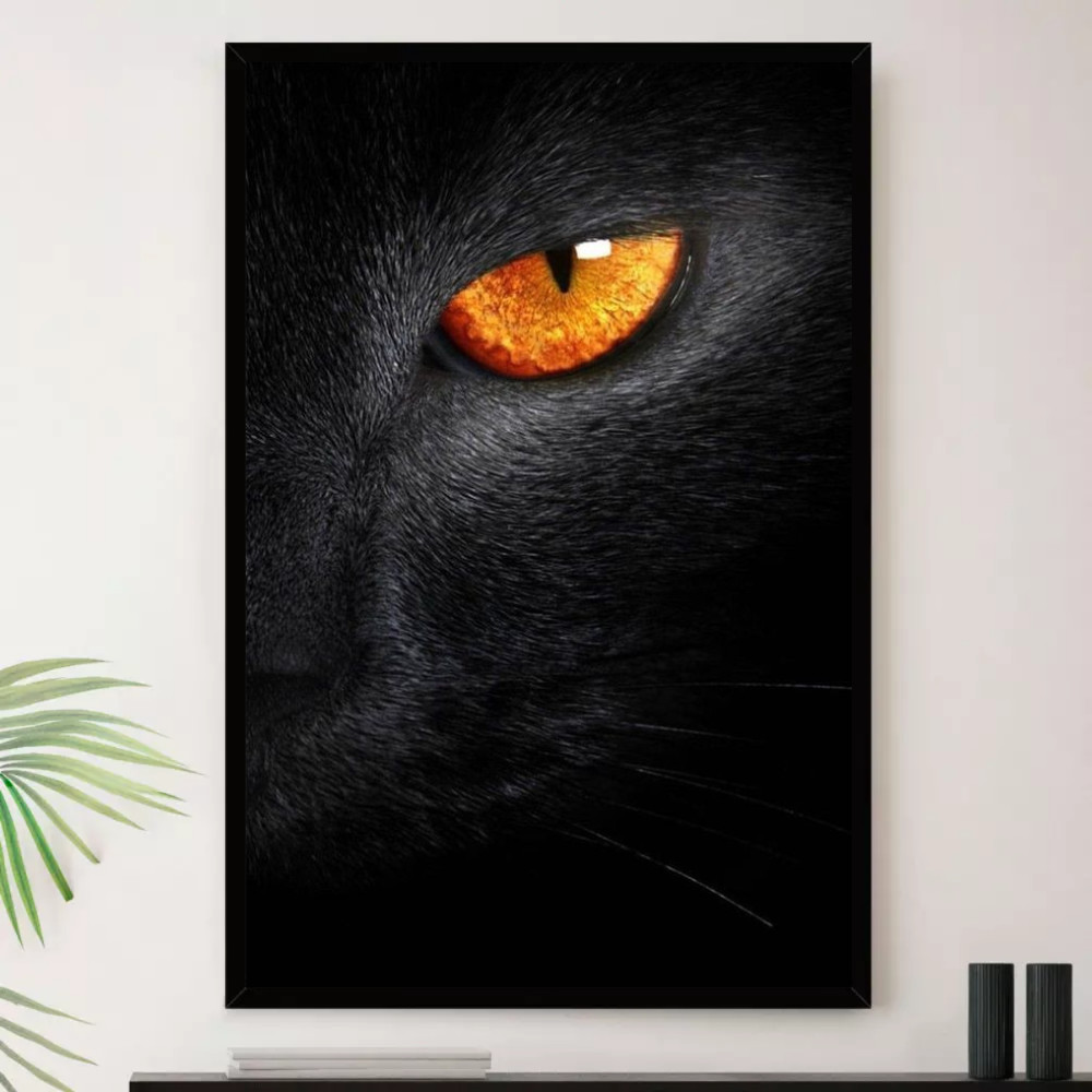 Quadro Gato Preto Olhar Olhos Decorativo A4 23x33cm