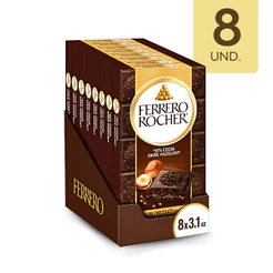 Kit 8 Barras De Chocolate Ferrero Rocher Dark 55% Avelã 90g Recheado Gourmet Saboroso Crocante
