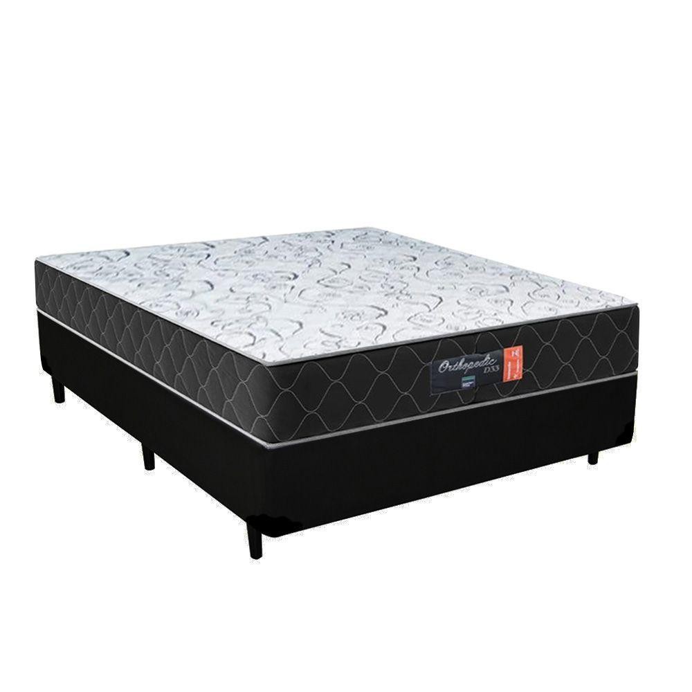 Cama Box Casal + Colchão Semi Ortopédico Extra Firme Espuma D33 Prime Colchões 138x188x72 Preto - Home & Living